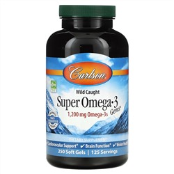 Carlson, Wild Caught Super Omega-3 Gems, 1,200 mg, 250 Soft Gels (600 mg per Soft Gel)