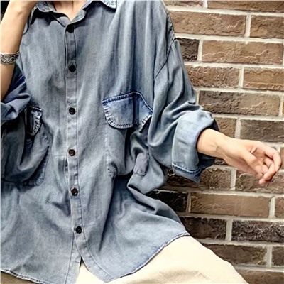 Рубашка в стиле пэчворк, кардиган, повседневный топ, свободная версия, р.42-50, джинс
