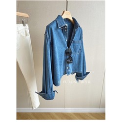 Высококачественная хлопковая короткая джинсовая рубашка с карманом и вышивкой для женщин