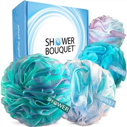 Shower Bouquet Extra-Large 4 Pack Loofah Bath Sponges with Color Swirls