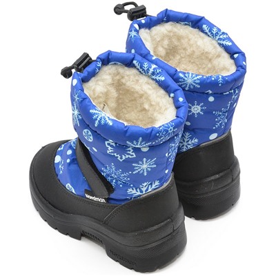 Зимние детские сапоги Nordman Mini на затяжке васильковые со снежинками