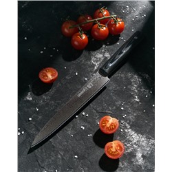 SD67-0045M/K Нож кухонный "Samura 67" для нарезки 195 мм, дамаск 67 слоев, микарта