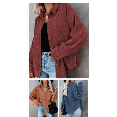 Женская вельветовая повседневная куртка-рубашка с длинными рукавами и свободными карманами, хлопок, экспорт