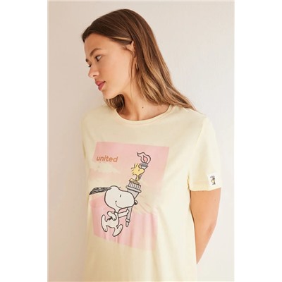 Camisón midi algodón amarillo Snoopy