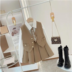 Костюм для девочки, юбка+жилет+рубашка+галстук (Корея)