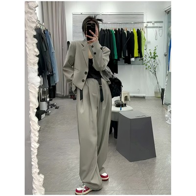 Серый нишевый дизайнерский костюм (брюки и пиджак)