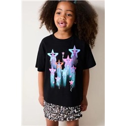 Black Sequin Star Graphic T-Shirt (3-16yrs)