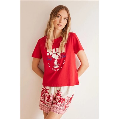 Camiseta 100% algodón rojo Snoopy