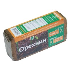 Кокосовый субстрат Орехнин 1, брикет 9 литров (ЭНВИ РУС)