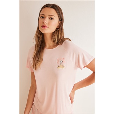 Pijama corto soft touch rosa Snoopy